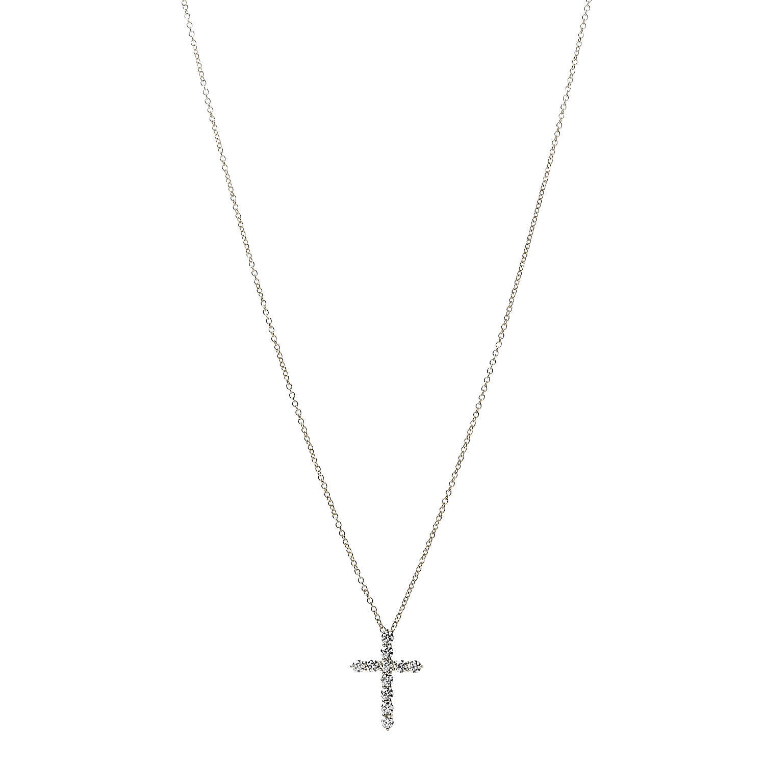 Tiffany 18K Yellow Gold Diamond Small Cross Pendant Necklace 1 of 9