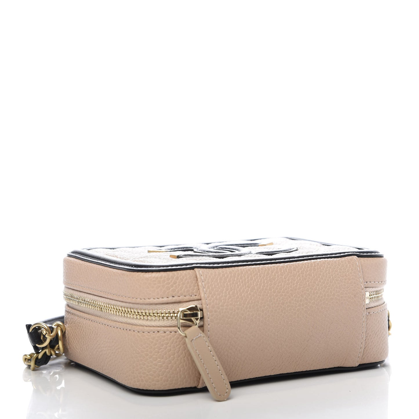 Caviar Quilted CC Filigree Vanity Clutch With Chain Beige Black