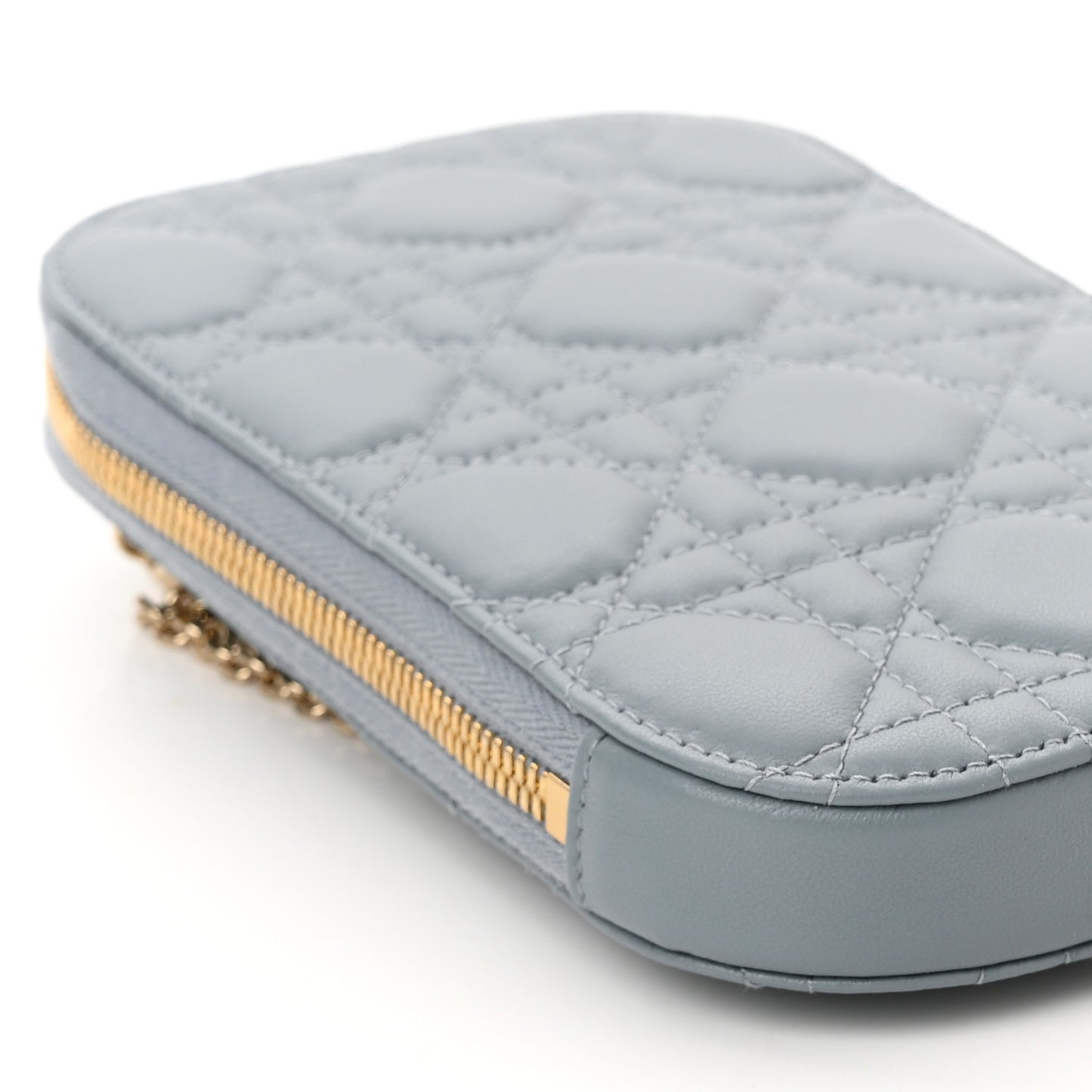 Lambskin Cannage Lady Dior Phone Holder Cloud Blue