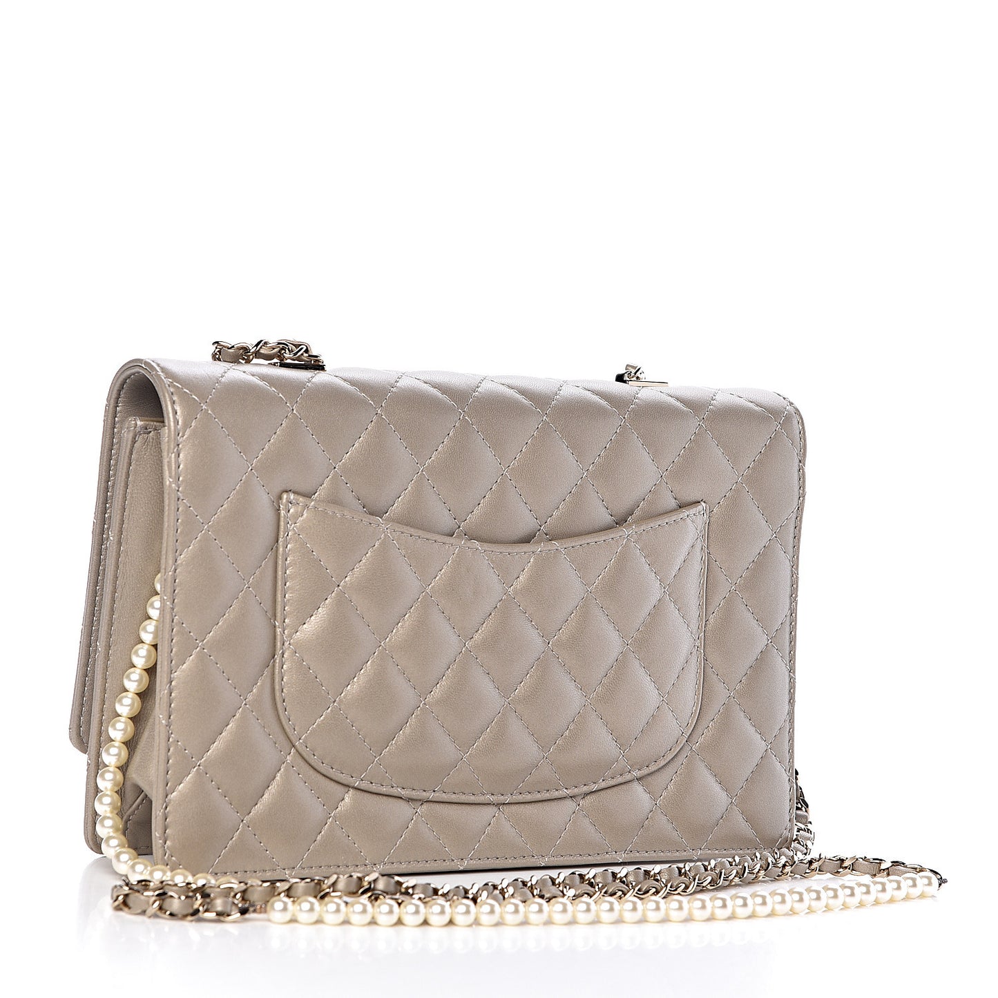 Lambskin Quilted Fantasy Pearl Flap Light Gold