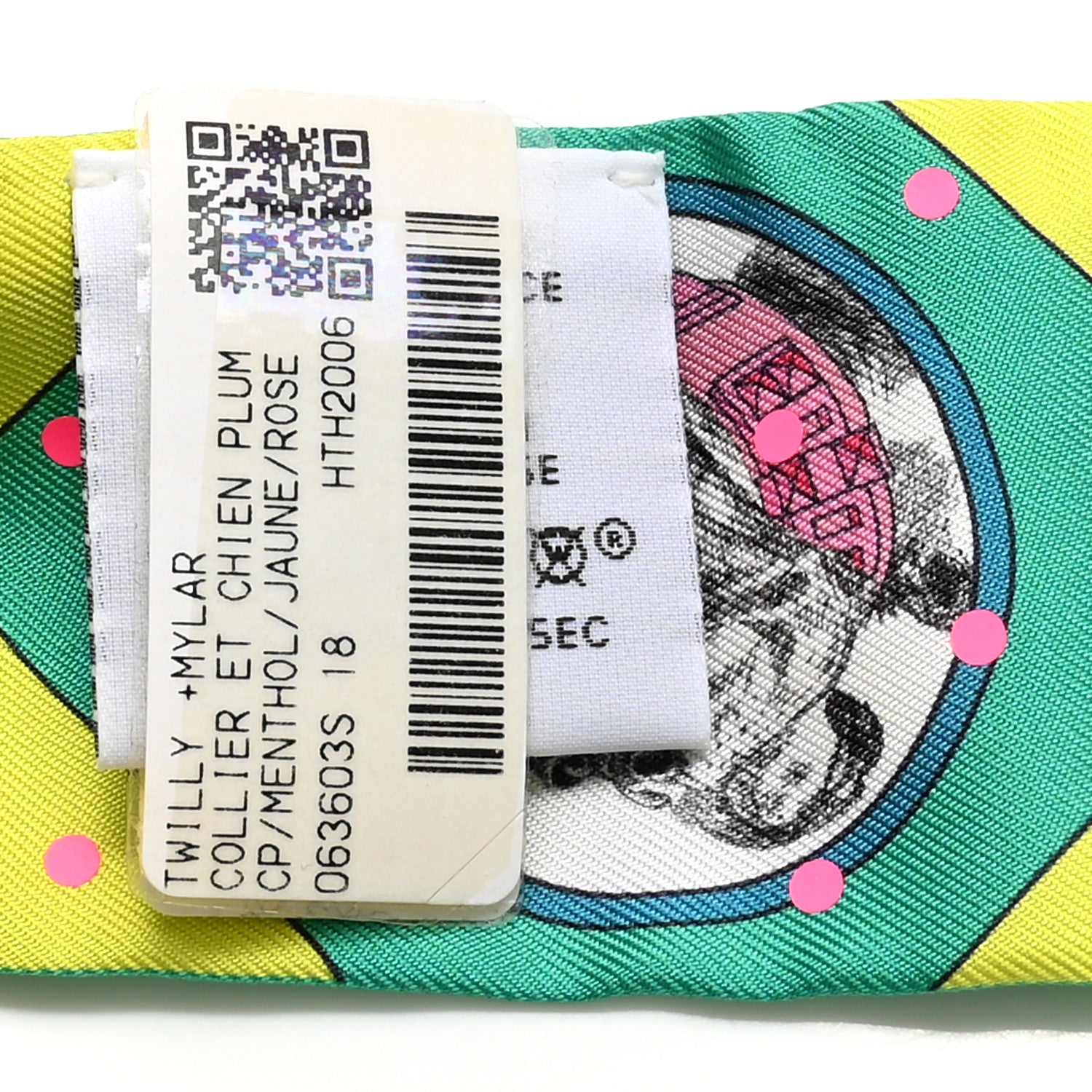 Hermes Silk Colliers Et Chiens Twilly Menthol Jaune Rose 3 of 4