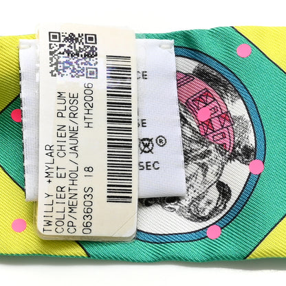 Hermes Silk Colliers Et Chiens Twilly Menthol Jaune Rose 3 of 4
