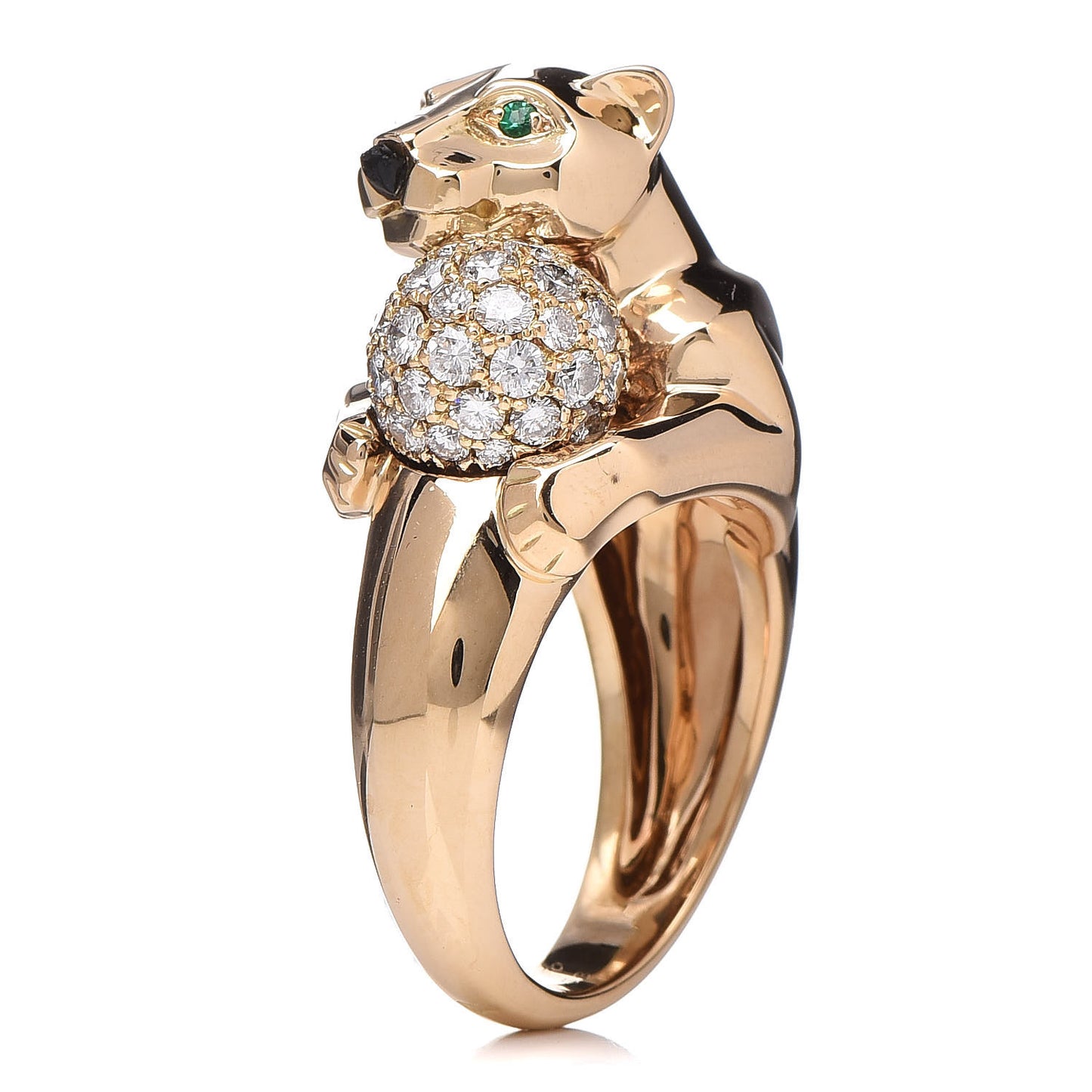 18K Yellow Gold Diamond Onyx Emerald Panthère De Ring 53 6.25