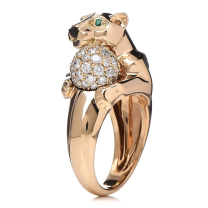 Cartier 18K Yellow Gold Diamond Onyx Emerald Panthère De Ring 53 6.25 1 of 12