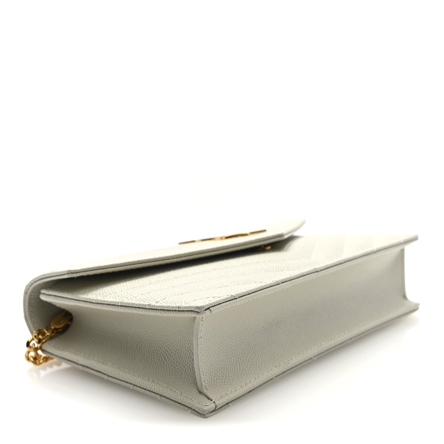 Saint Laurent Grain De Poudre Matelasse Chevron Monogram Envelope Chain Wallet Crema Soft 4 of 9