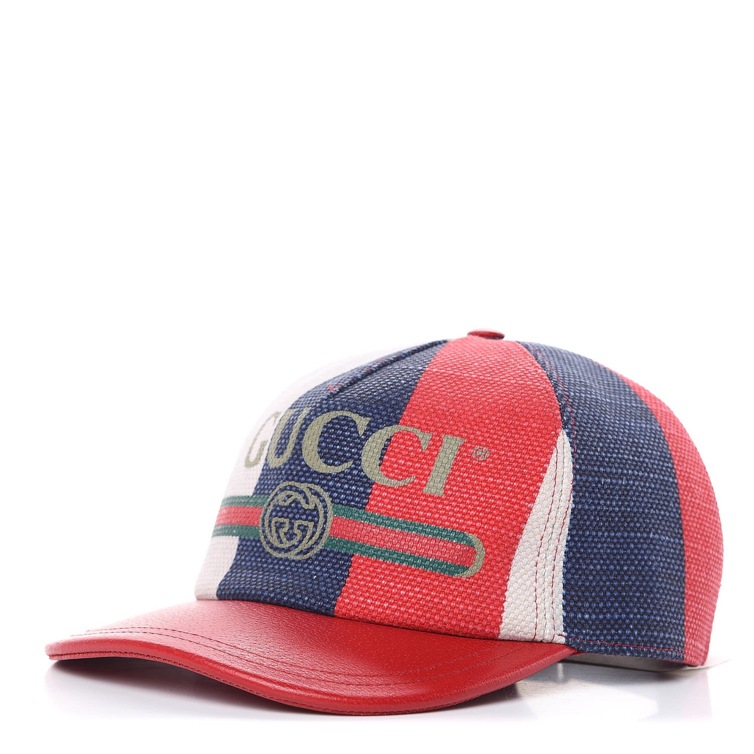 Gucci Canvas Textured Calfskin Sylvie Stripe Logo Baseball Hat L White Red 1 of 8
