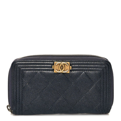 Chanel Metallic Calfskin Quilted Small Boy Zip Around Wallet Charcoal 1 of 11