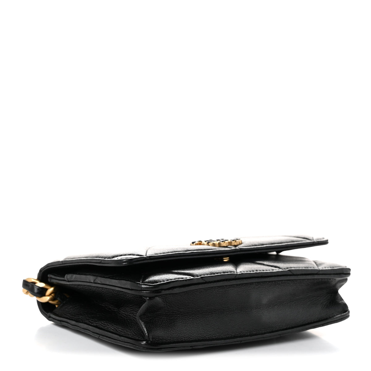 Goatskin Quilted Chanel 19 Wallet On Chain WOC Black