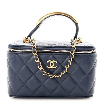 Chanel Lambskin Quilted Metal Small Top Handle Vanity Case With Chain Blue 1 of 11