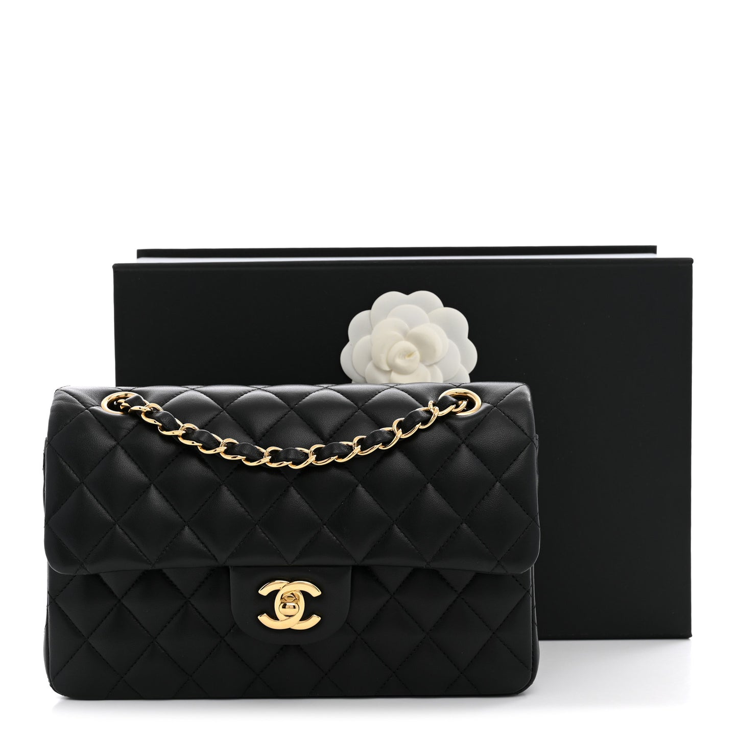 Lambskin Quilted Small Double Flap Black