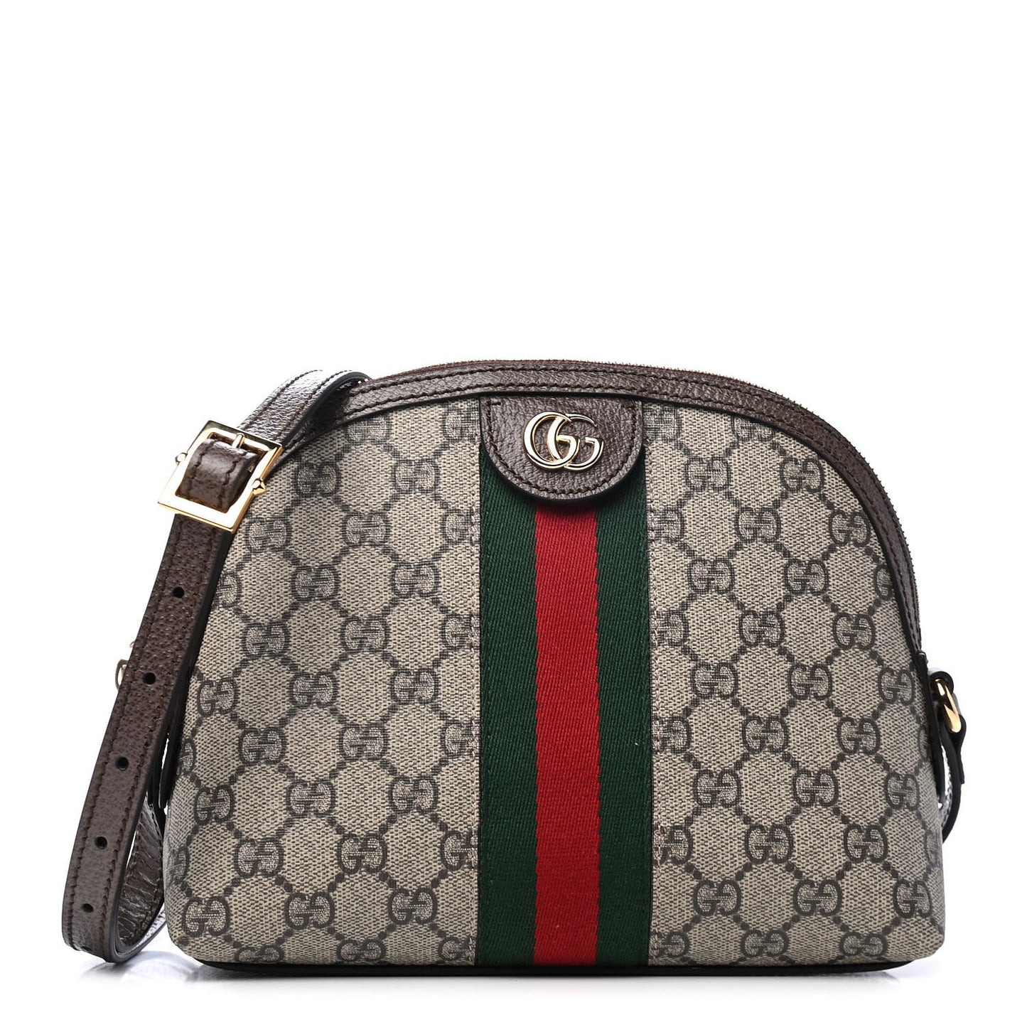 GG Supreme Monogram Textured Dollar Calfskin Web Small Ophidia Dome Shoulder Bag Beige Ebony New Acero