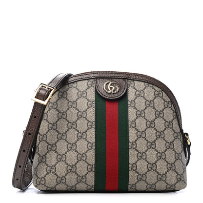 Gucci GG Supreme Monogram Textured Dollar Calfskin Web Small Ophidia Dome Shoulder Bag Beige Ebony New Acero 1 of 4