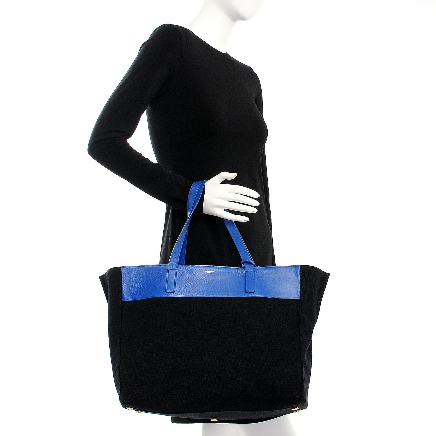 Saint Laurent Calfskin Suede Reversible East West Shopper Tote Royal Blue Black 2 of 10