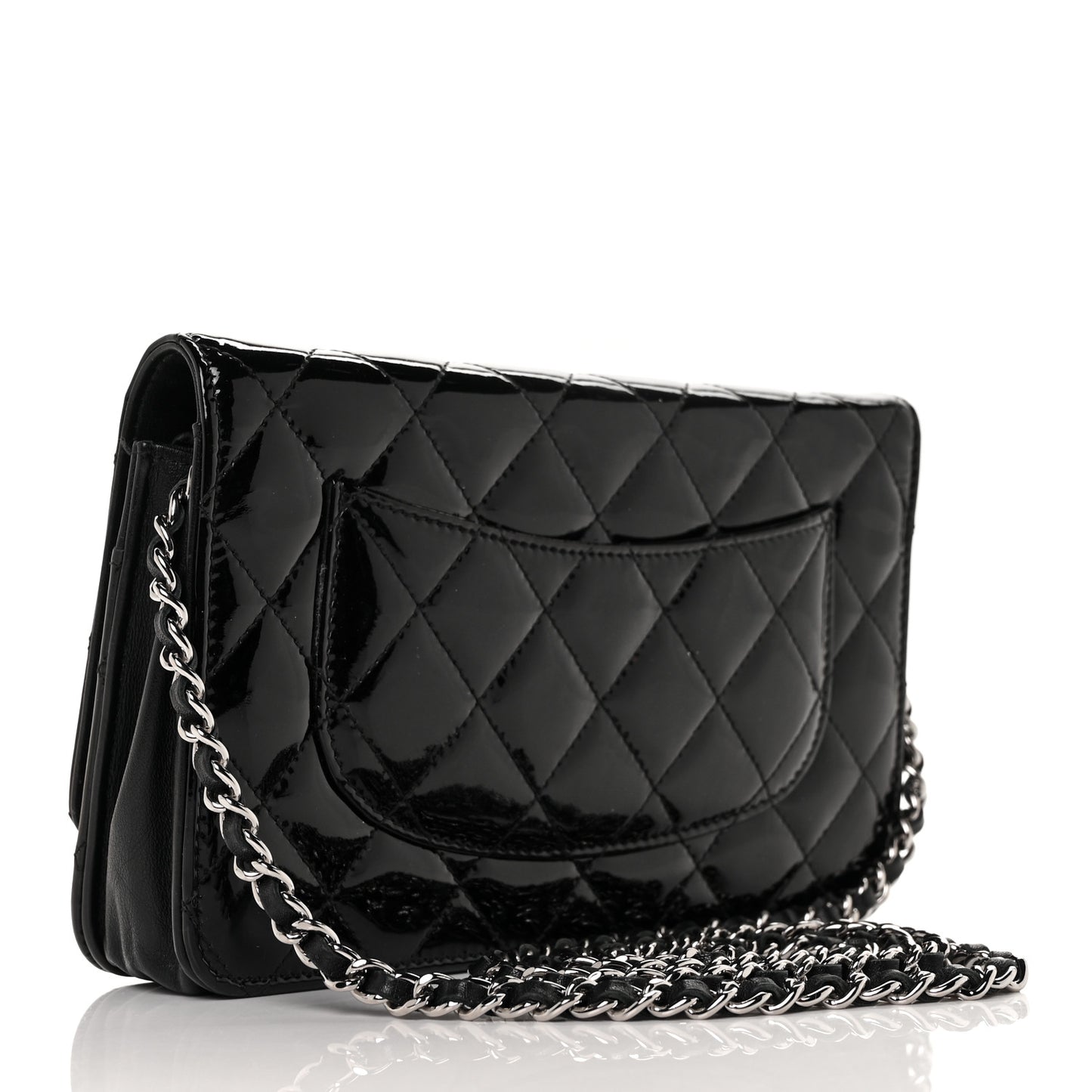 Patent Quilted Wallet On Chain WOC Black