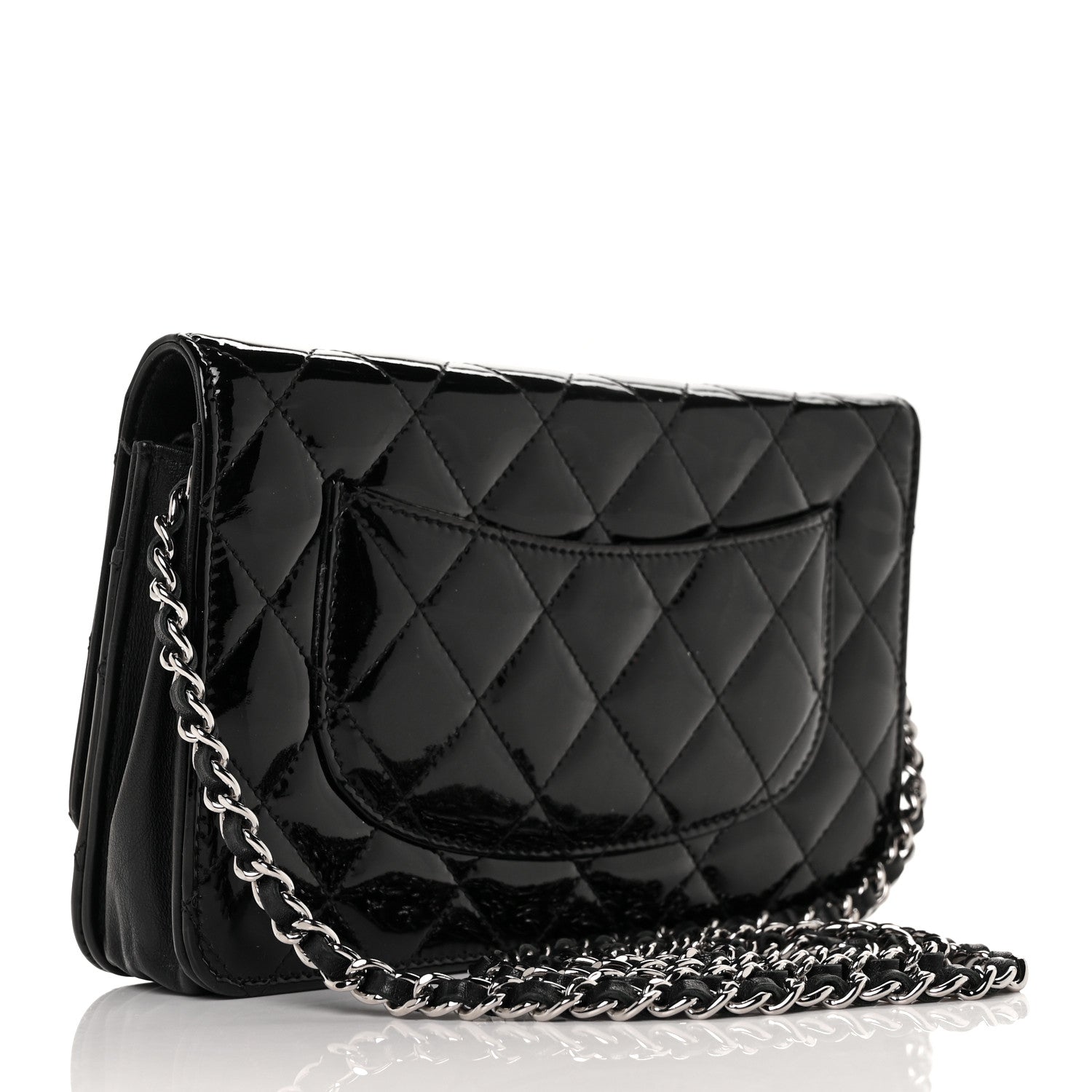 Chanel Patent Quilted Wallet On Chain WOC Black 3 of 12