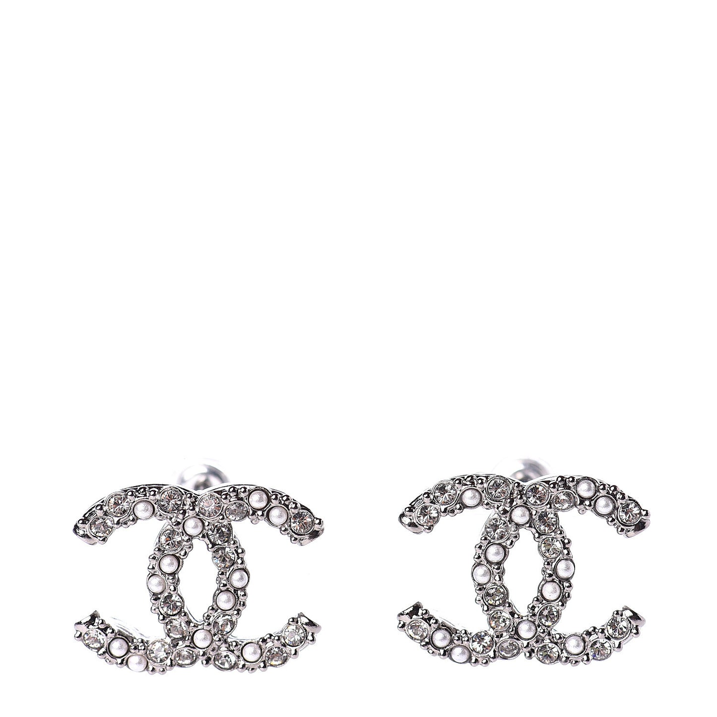 Pearl Crystal CC Earrings Ruthenium
