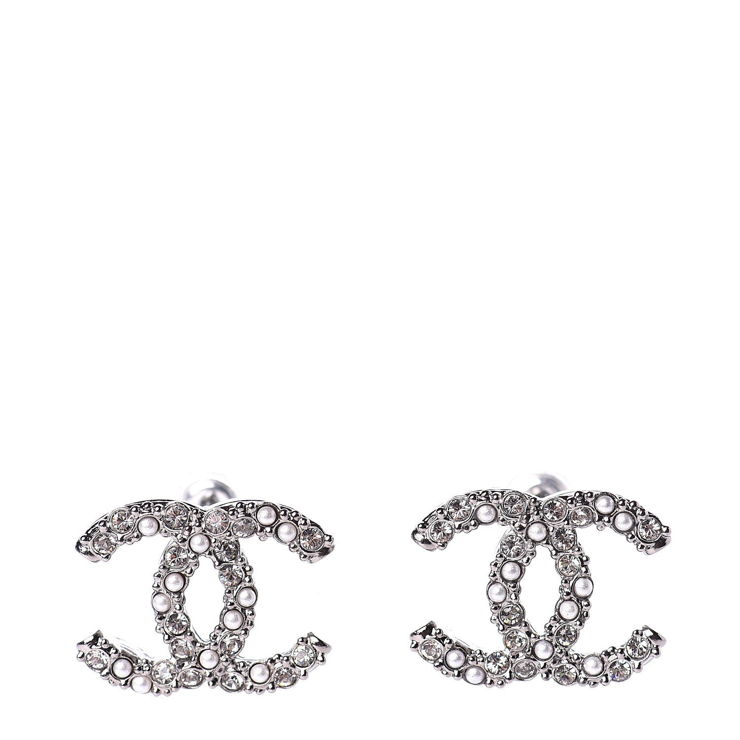 Chanel Pearl Crystal CC Earrings Ruthenium 1 of 5