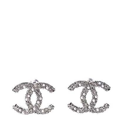 Chanel Pearl Crystal CC Earrings Ruthenium 1 of 5