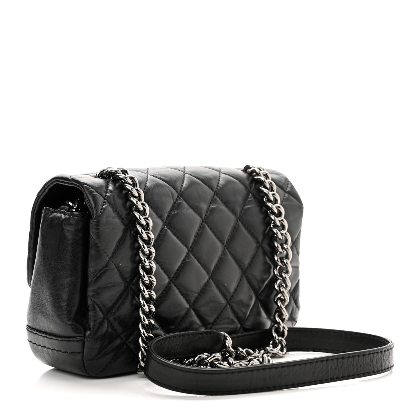 Aged Calfskin Quilted Mini Lady Pearly Flap Black