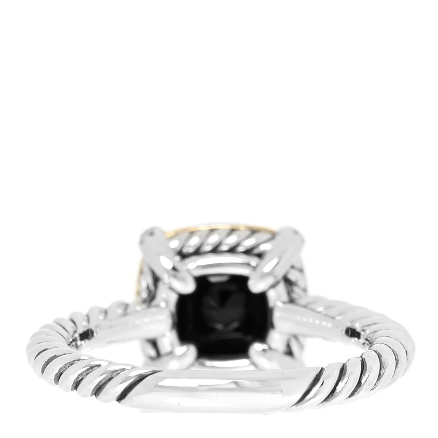 Sterling Silver 18K Yellow Gold Diamond Black Onyx 7mm Petite Chatelaine Ring 52 6