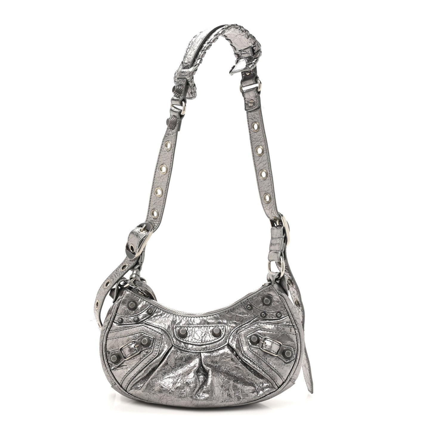 Metallic Agneau Arena Le Cagole Shoulder Bag XS Silver