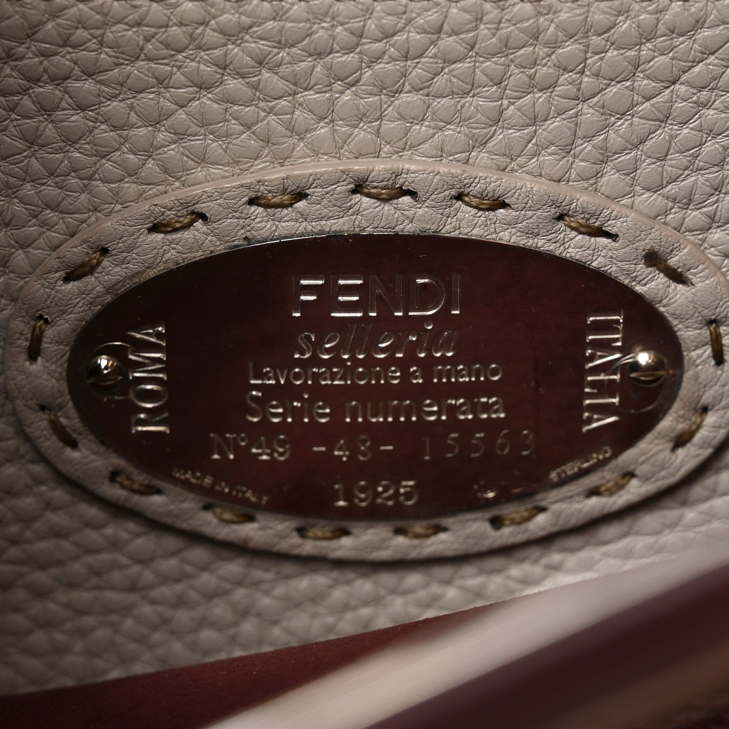 Fendi Cuoio Romano Elaphe Selleria Lace Up Bi-Color Medium Peekaboo Iconic Satchel Bordeaux Grigio Polvere Natural 6 of 9