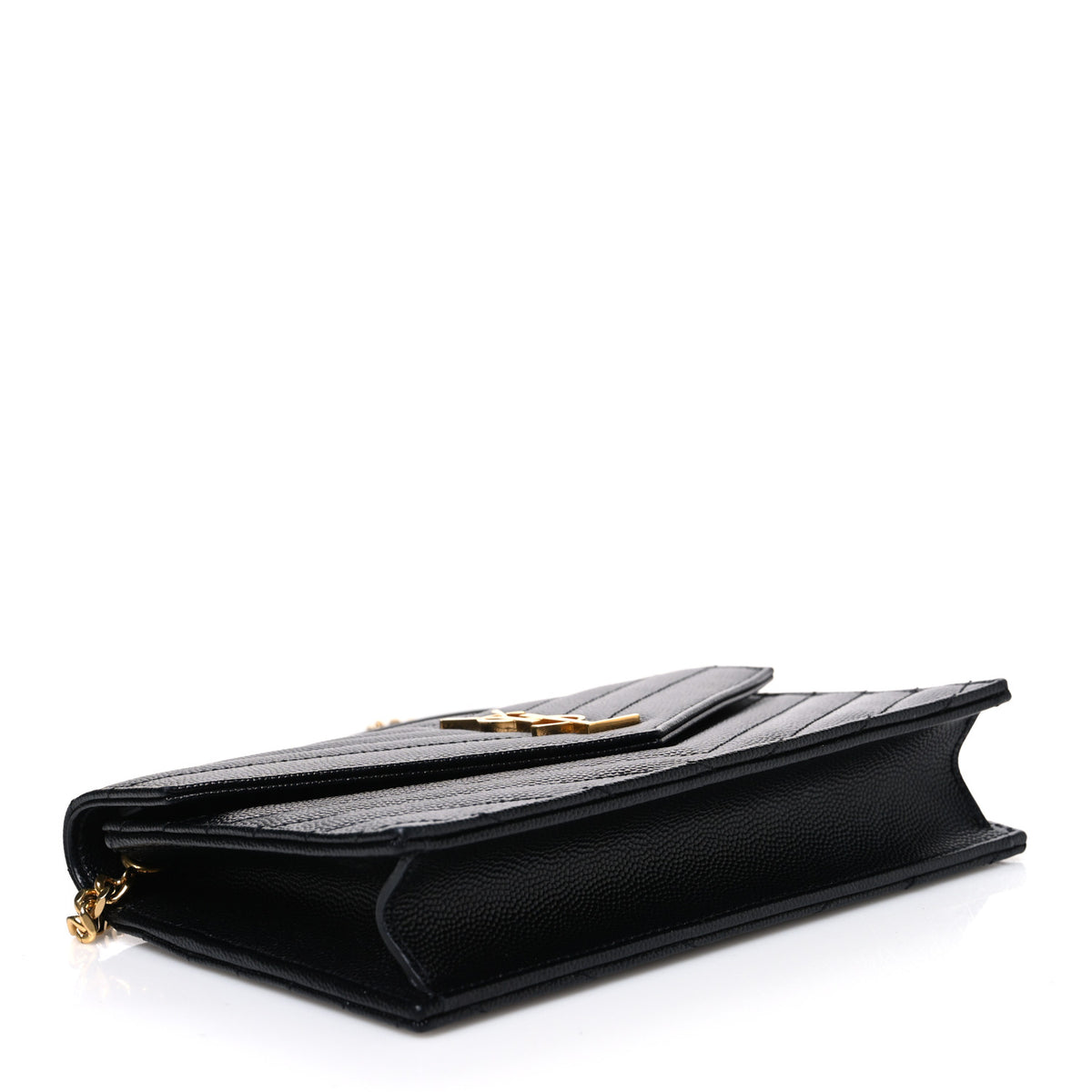 Saint Laurent Grain De Poudre Matelasse Chevron Monogram Envelope Chain Wallet Black 4 of 12
