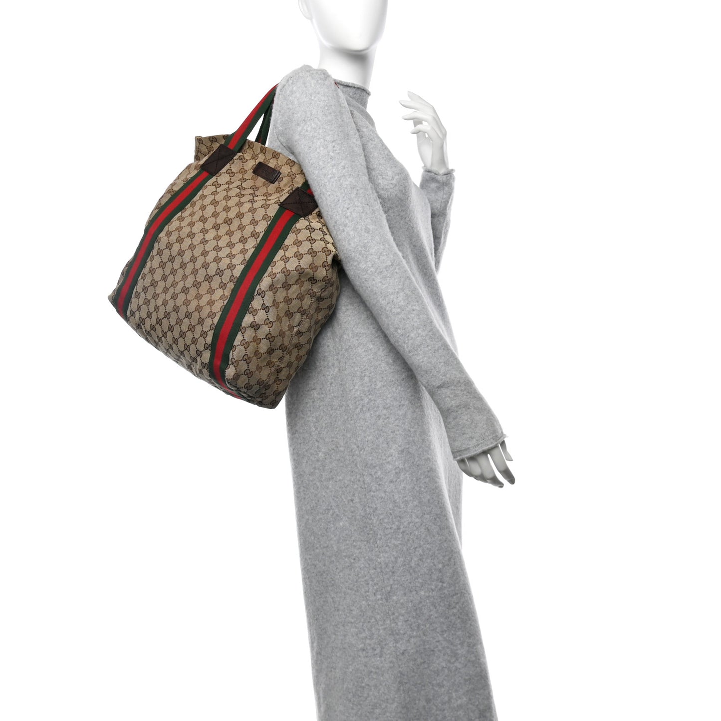 GG Monogram Medium Web Handle Vertical Tote Bag Dark Brown