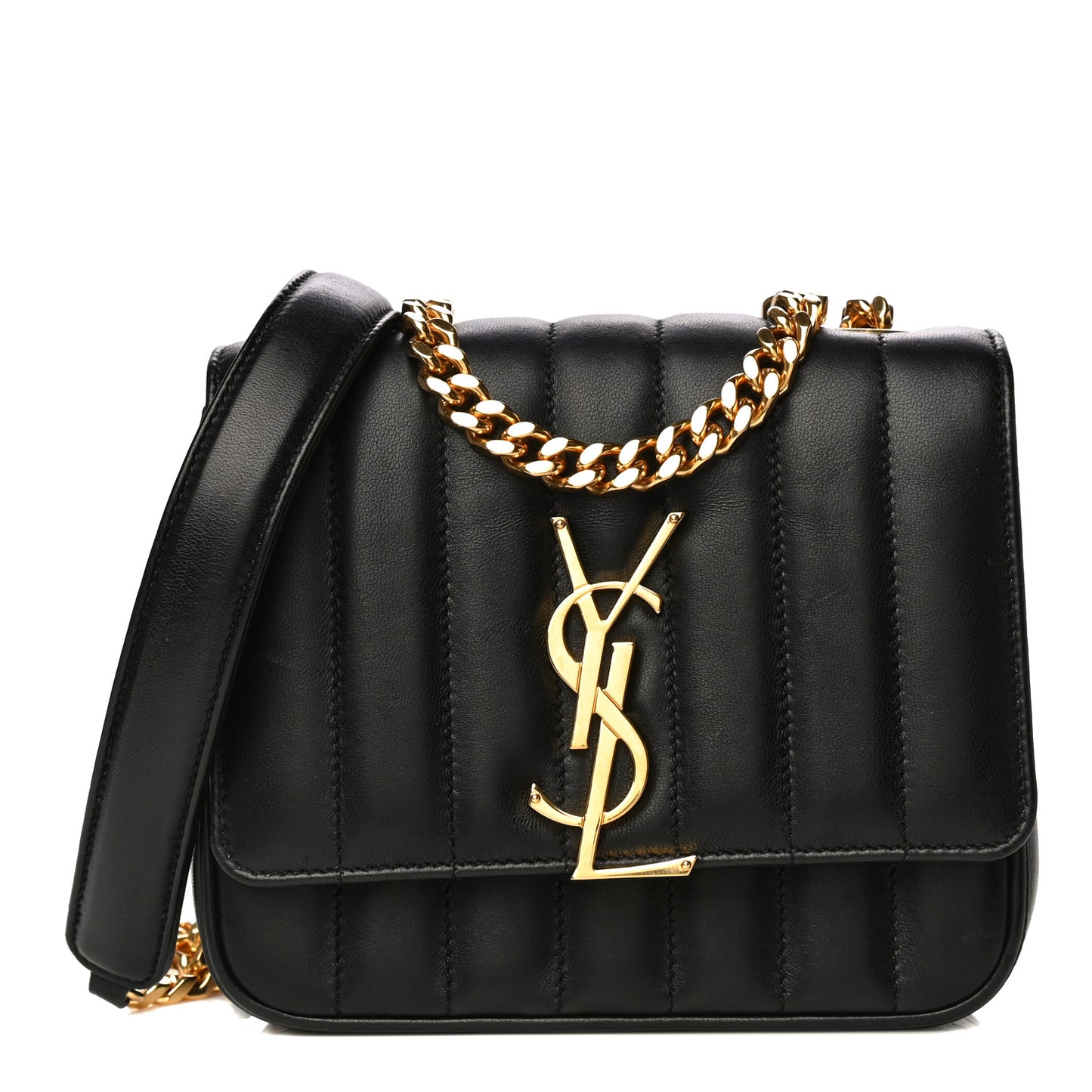 Lambskin Matelasse Monogram Small Vicky Chain Bag Black