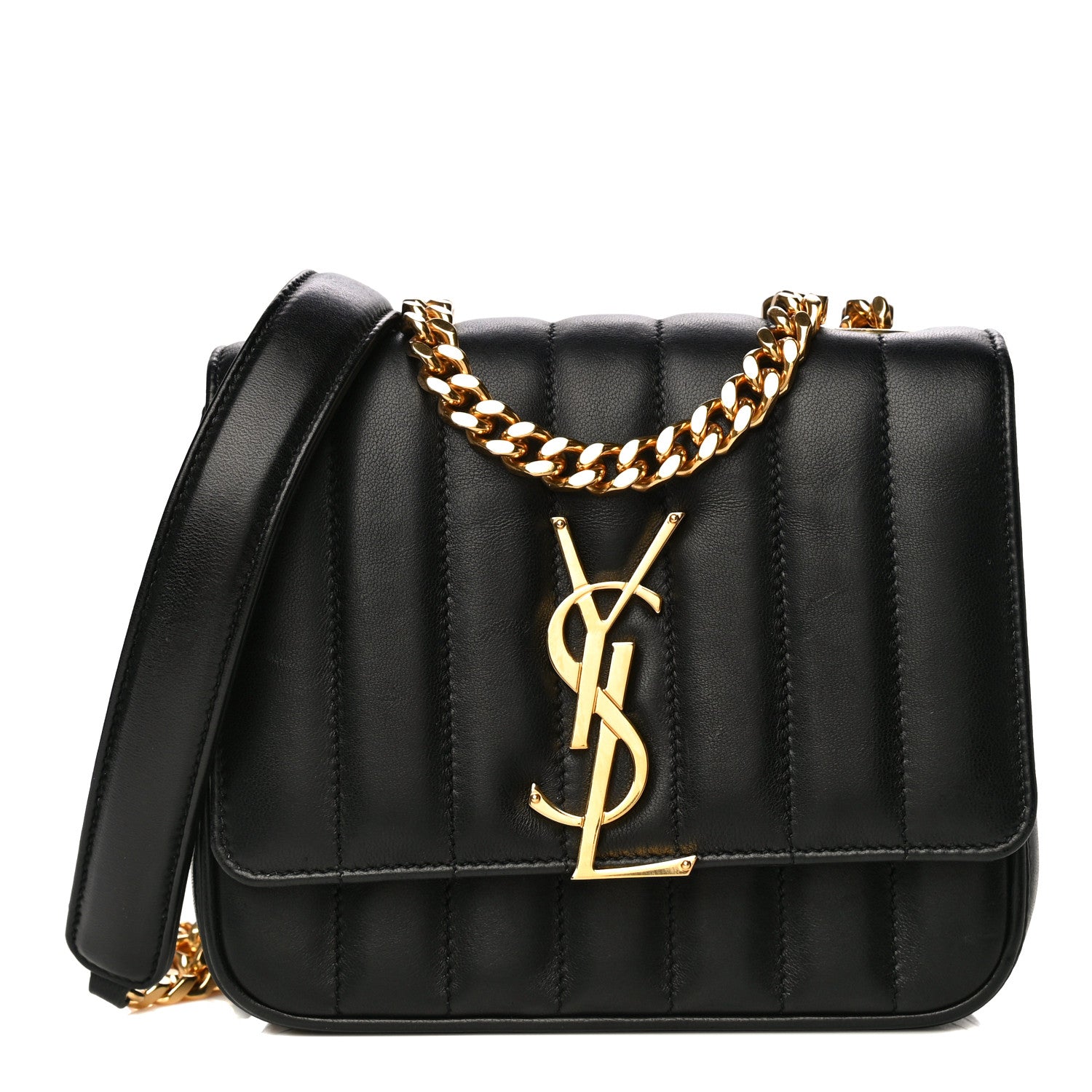 Saint Laurent Lambskin Matelasse Monogram Small Vicky Chain Bag Black 1 of 17