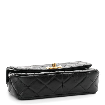 Chanel Glazed Calfskin Quilted Pearl Side Flap Black 4 of 11