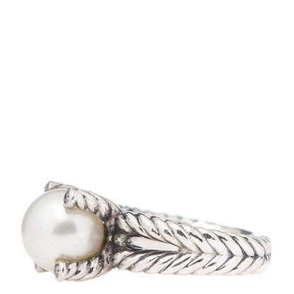 David Yurman Sterling Silver Diamond Pearl 10mm Cable Ring 52 6 3 of 5