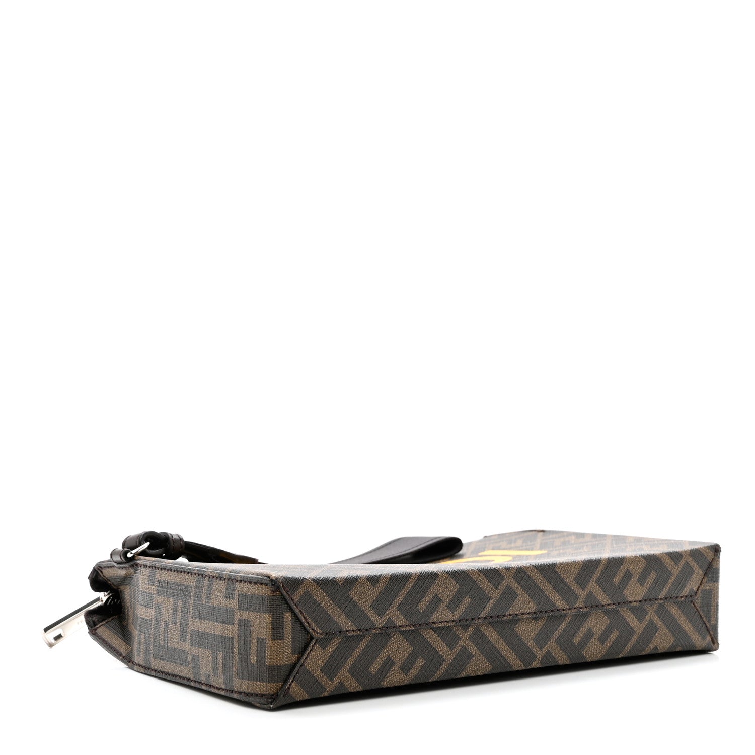 Fendi Shiny Glazed Fabric Vitello Cover FF 1974 Logo Clutch Tobacco Moro Giallo Ebano 3 of 6