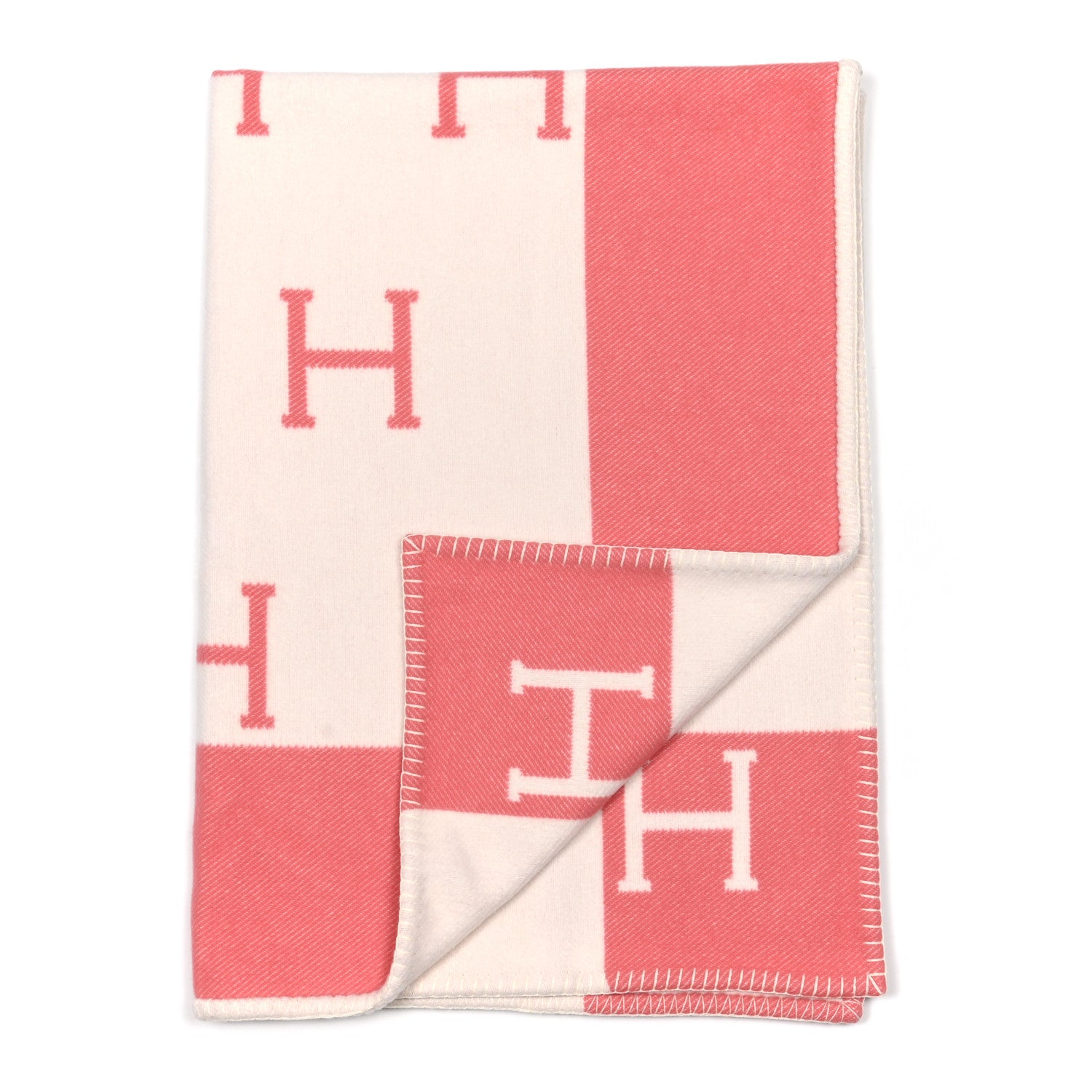 Hermes Wool Cashmere Avalon Baby Blanket Rose Airelle White 2 of 3