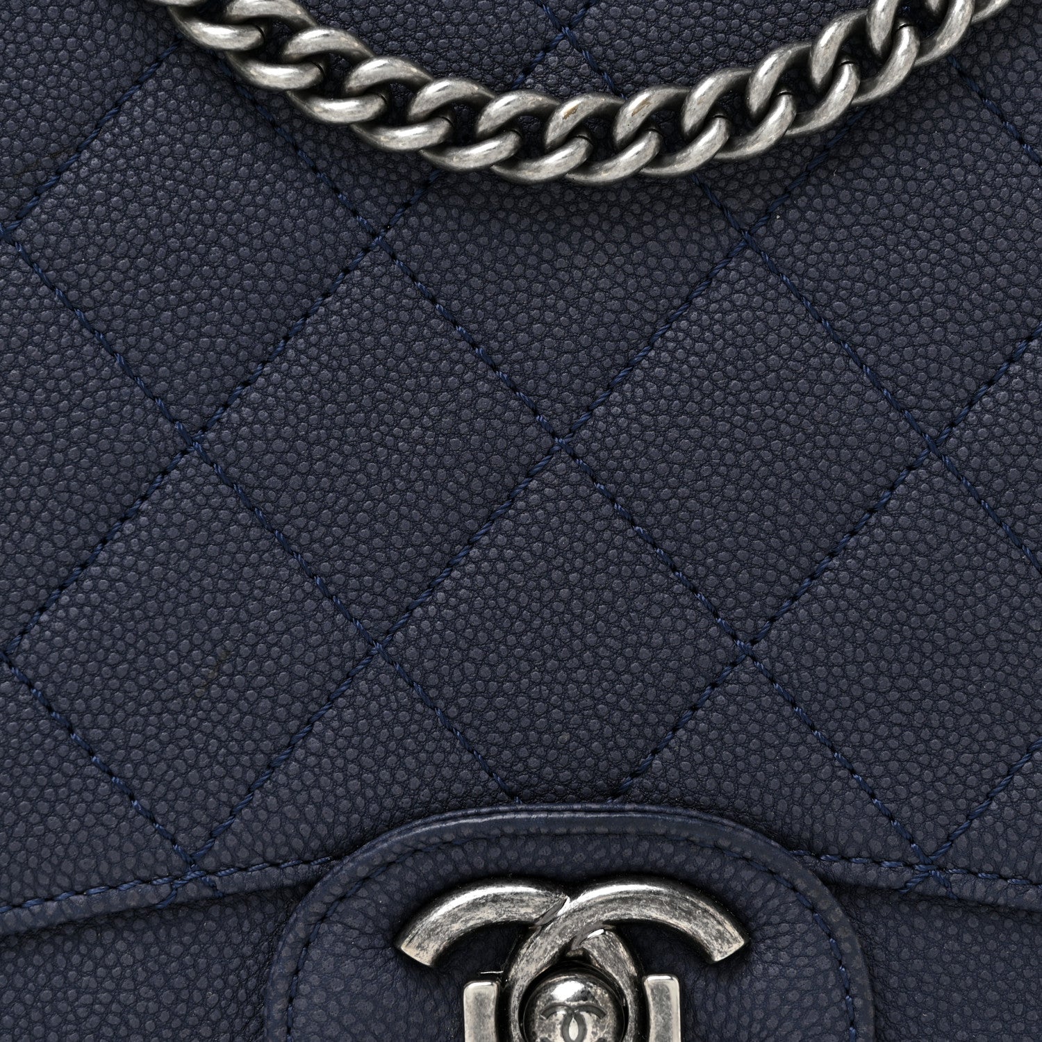 Chanel Washed Caviar Quilted Medium Turn Around Ligne Flap Navy 17 of 17