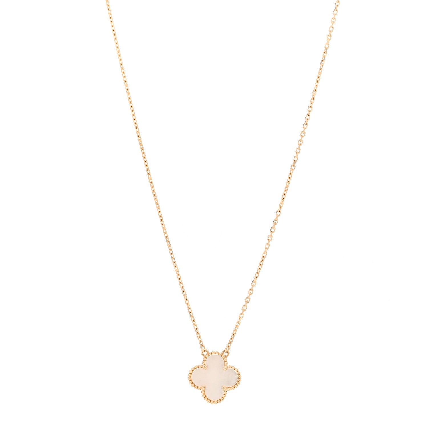 Van Cleef & Arpels 18K Yellow Gold Mother of Pearl Vintage Alhambra Pendant Necklace 1 of 7