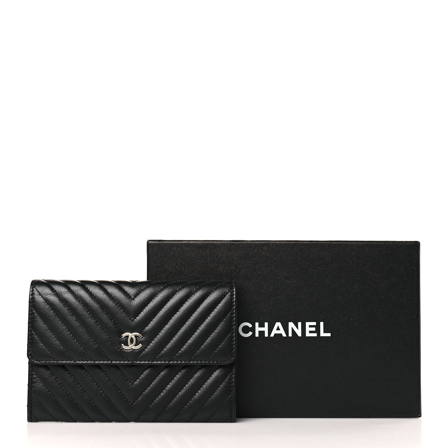 Chanel Cafskin Chevron Quilted Flap Wallet Black 8 of 8