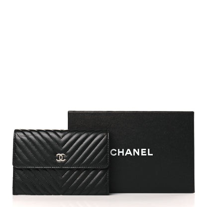 Chanel Cafskin Chevron Quilted Flap Wallet Black 8 of 8