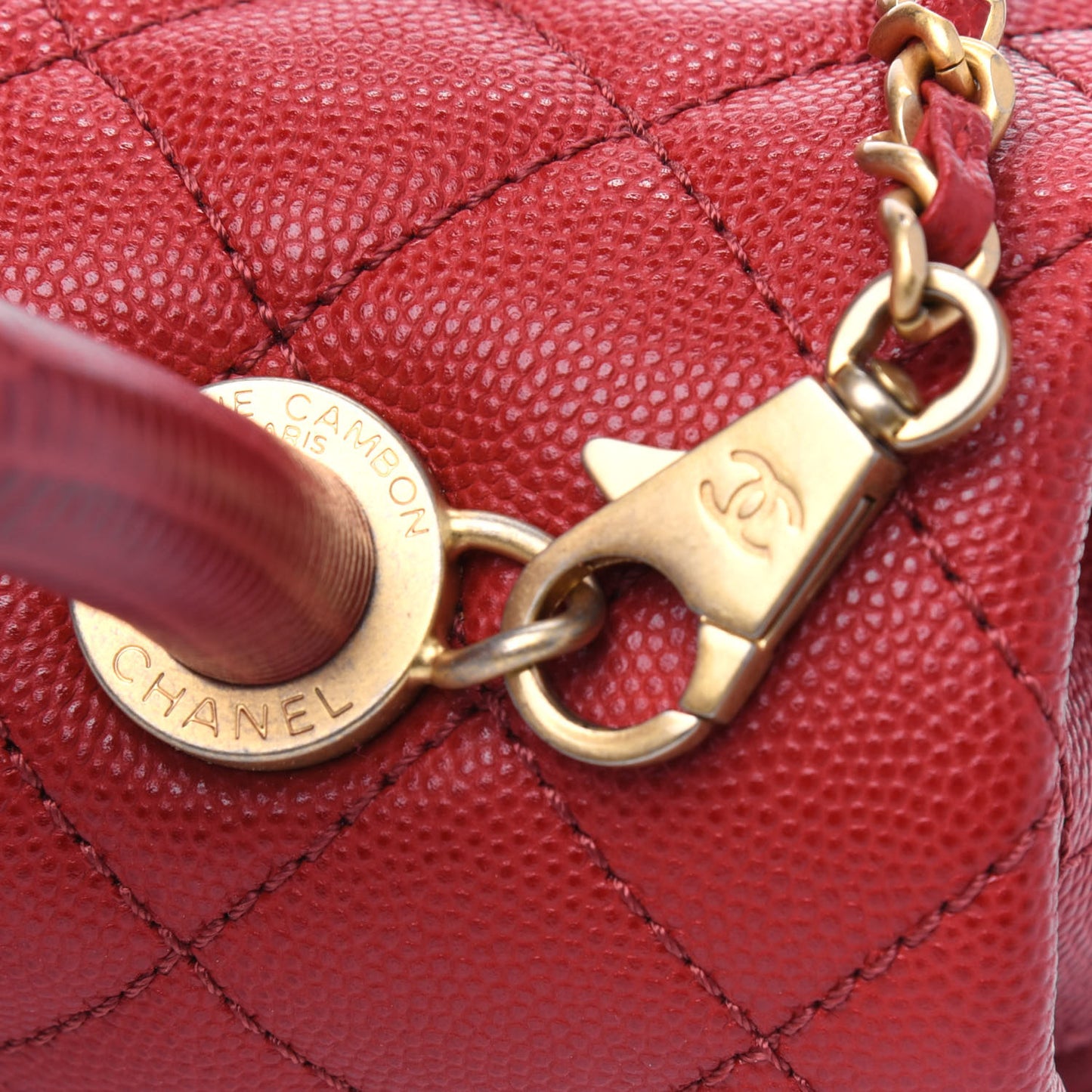 Caviar Lizard Embossed Quilted Mini Coco Handle Flap Red