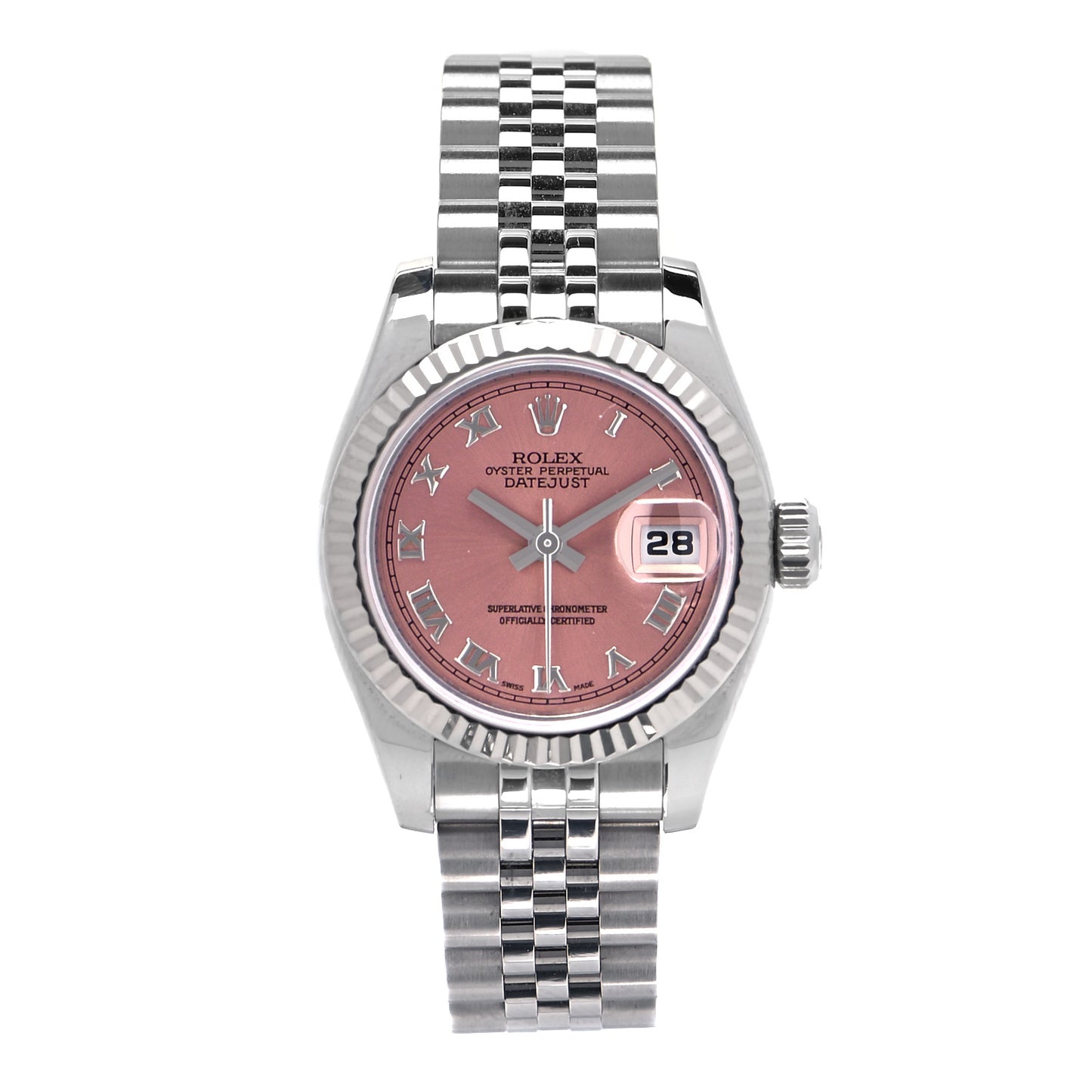 Stainless Steel 18K White Gold 26mm Oyster Perpetual Datejust Watch Pink Roman 179174