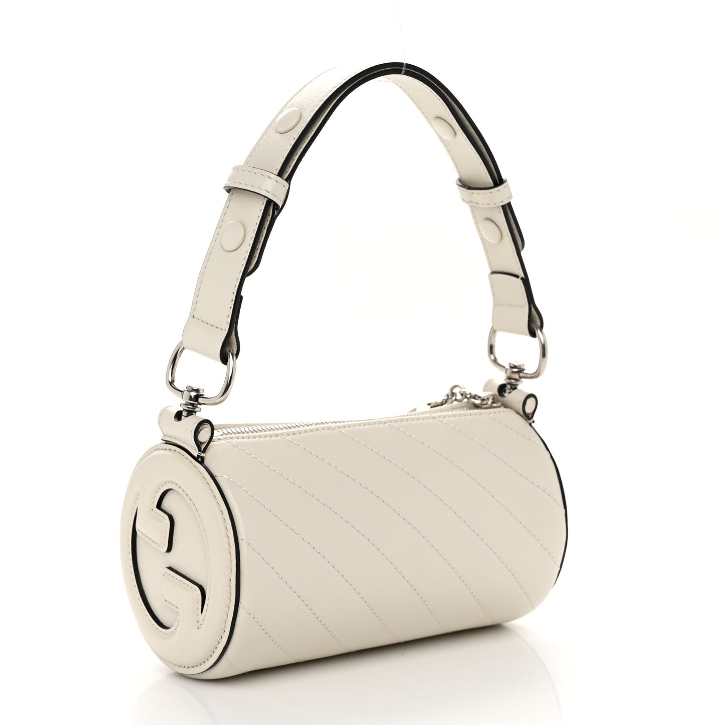 Sakai Be Green Calfskin Diagonal Stitched Mini Blondie Barrel Shoulder Bag Mystic White