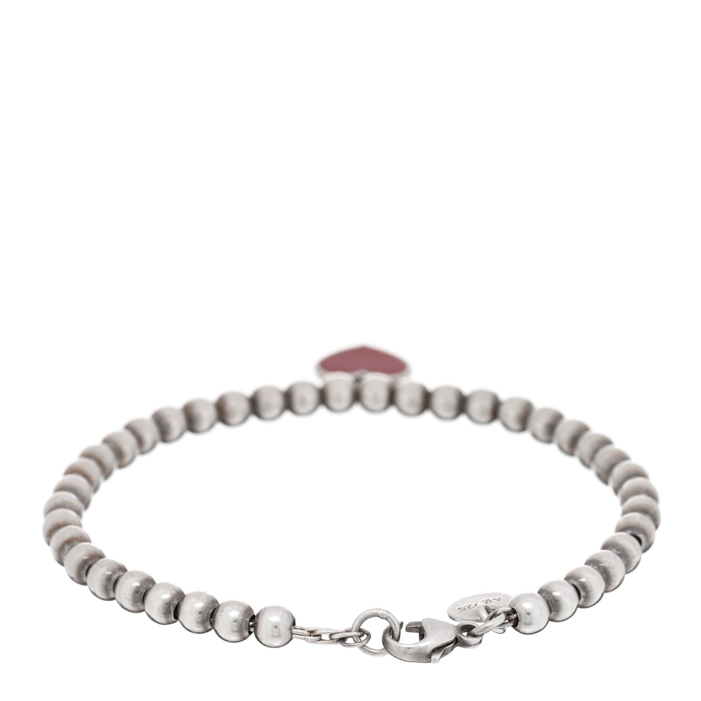 Sterling Silver Enamel 4mm Return to Tiffany Heart Tag Bead Bracelet Red