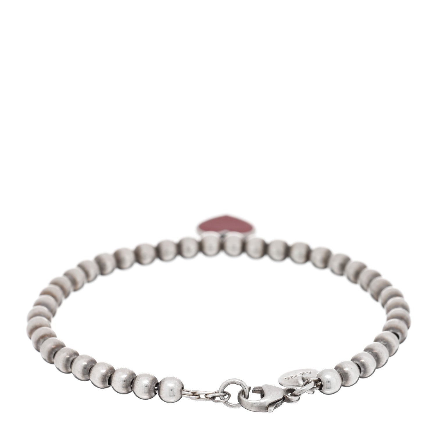 Tiffany Sterling Silver Enamel 4mm Return to Tiffany Heart Tag Bead Bracelet Red 2 of 3