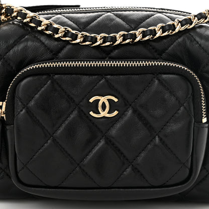 Chanel Shiny Crumpled Lambskin Quilted Small Preppy Pocket Camera Case Black 8 of 12