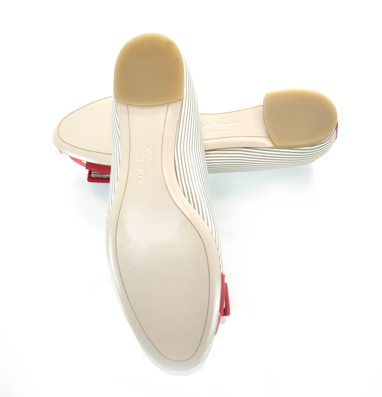 SALVATOREFERRAGAMOSetaSatinStripedVaraBowFlats5.5