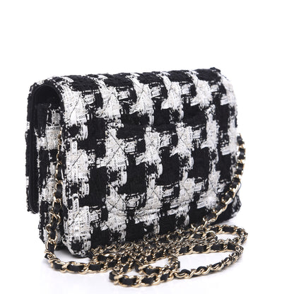 Chanel Tweed Quilted Wallet On Chain WOC Black Ecru White 2 of 11
