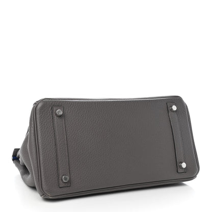 Hermes Togo Horseshoe Birkin 30 Etain Bleu Electrique 4 of 13