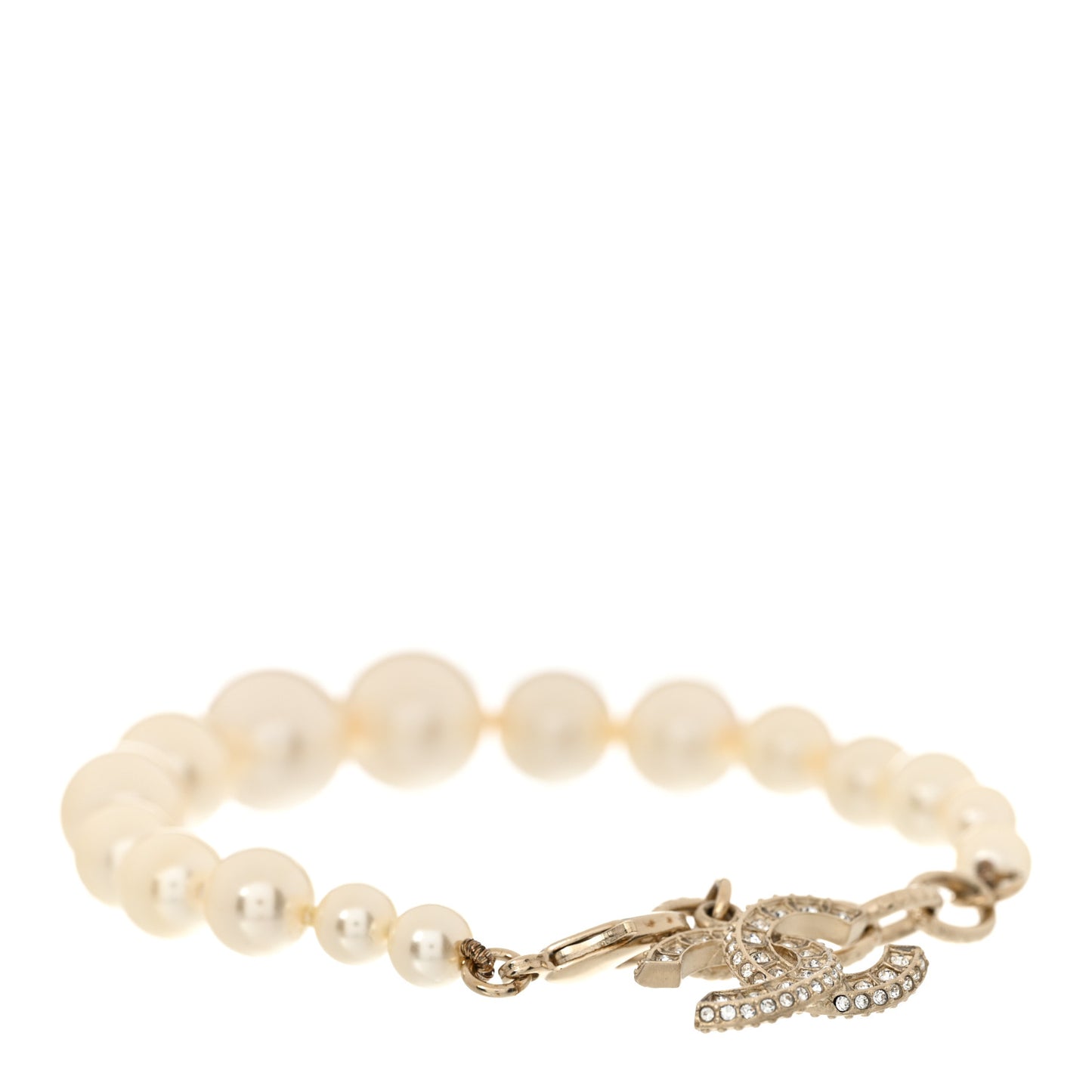 Graduated Pearl Crystal CC Bracelet Gold