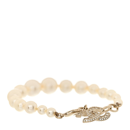 Chanel Graduated Pearl Crystal CC Bracelet Gold 1 of 7