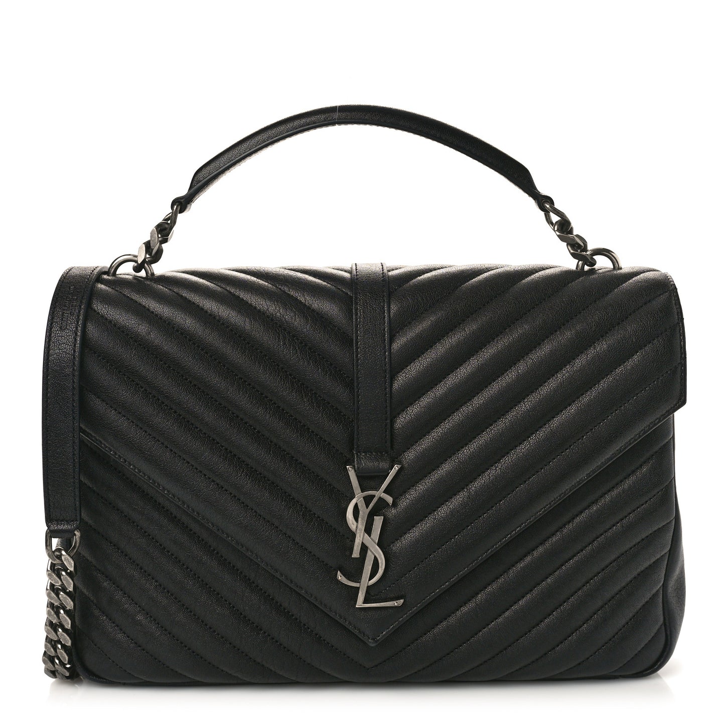 Sheepskin Matelasse Chevron Monogram Large College Satchel Black